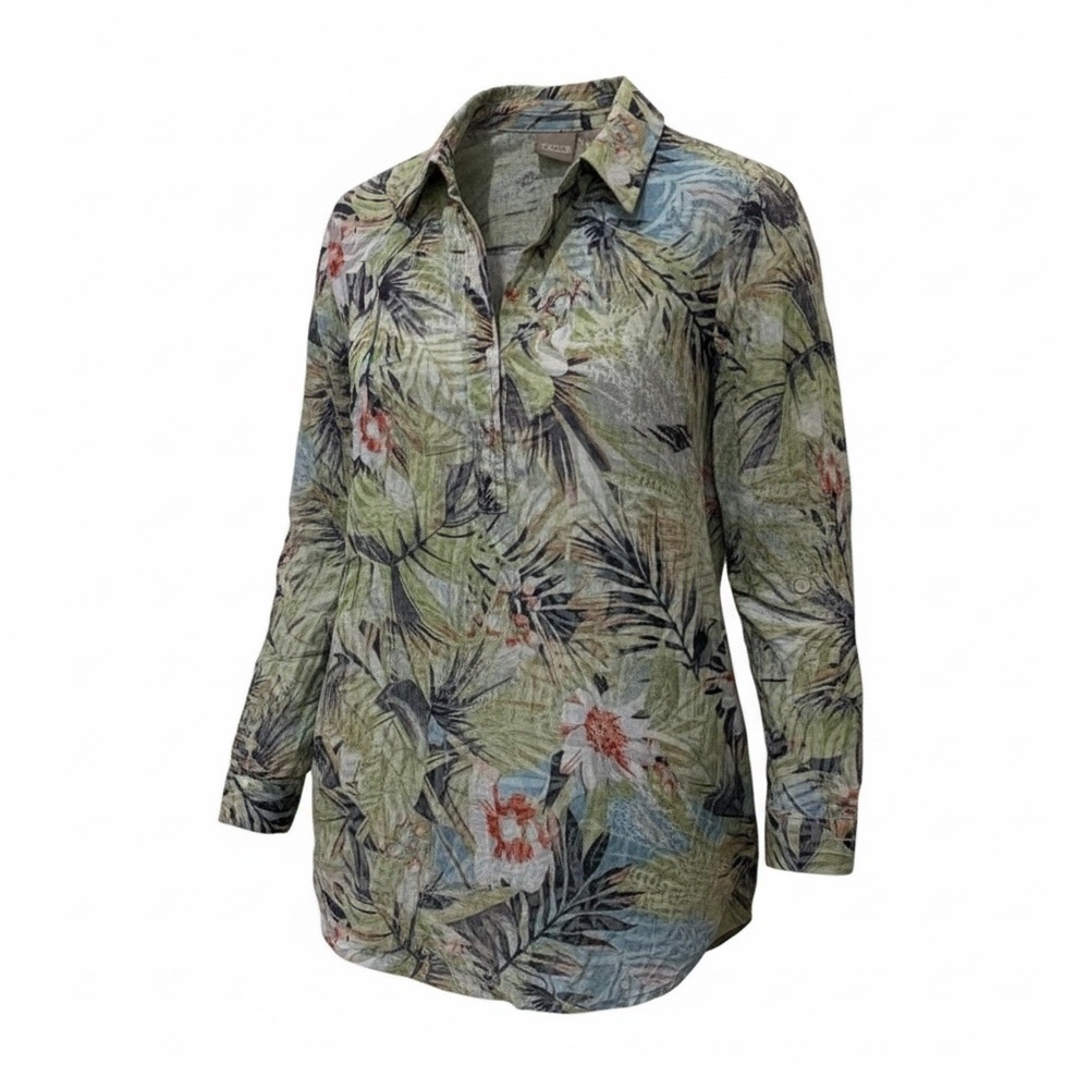 Chicos green floral lightweight pullover, size 2, large